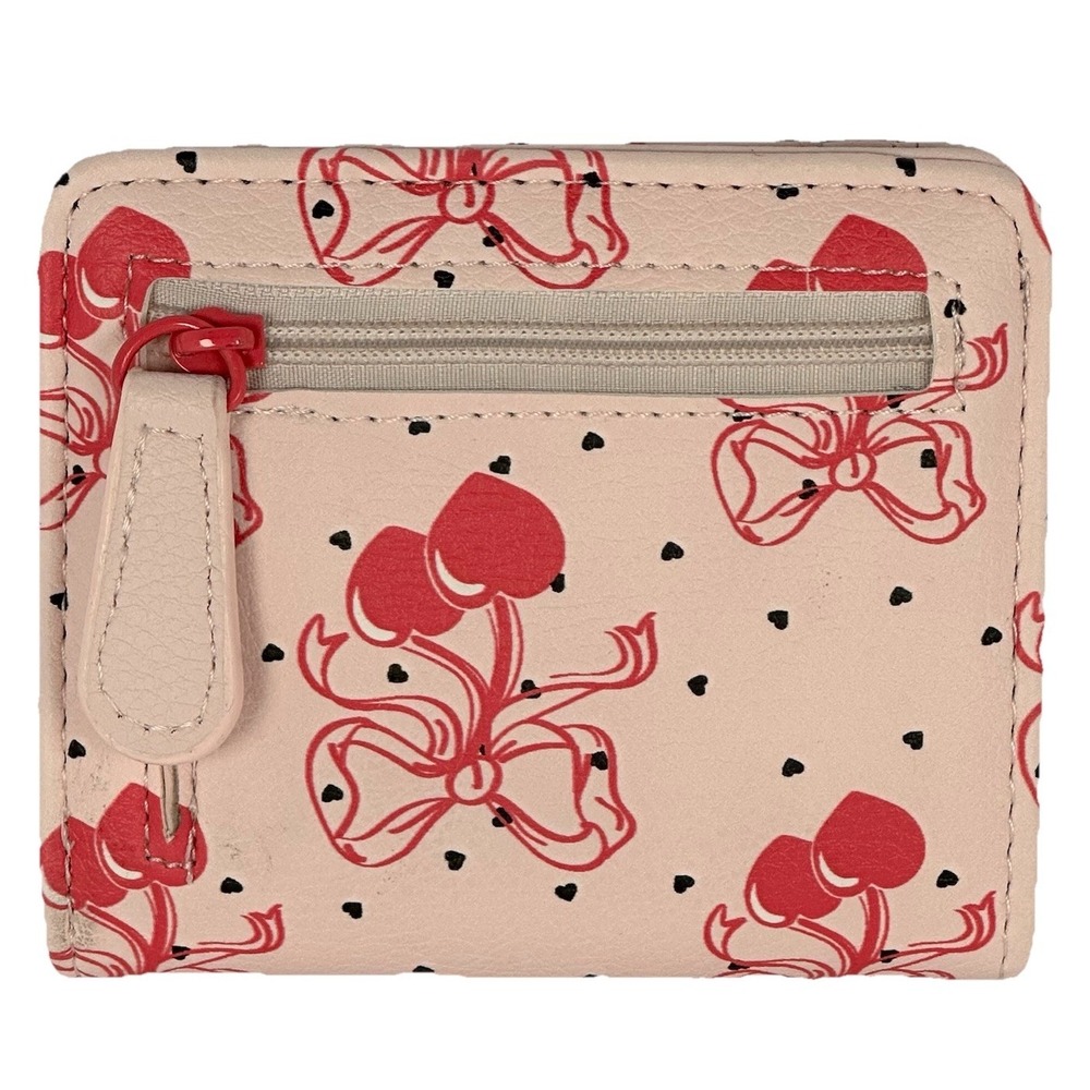 Betsey Johnson Cherry Bow‎ Wallet Cream Red Heart Logo Compact Wallet NWT - Picture 3 of 4